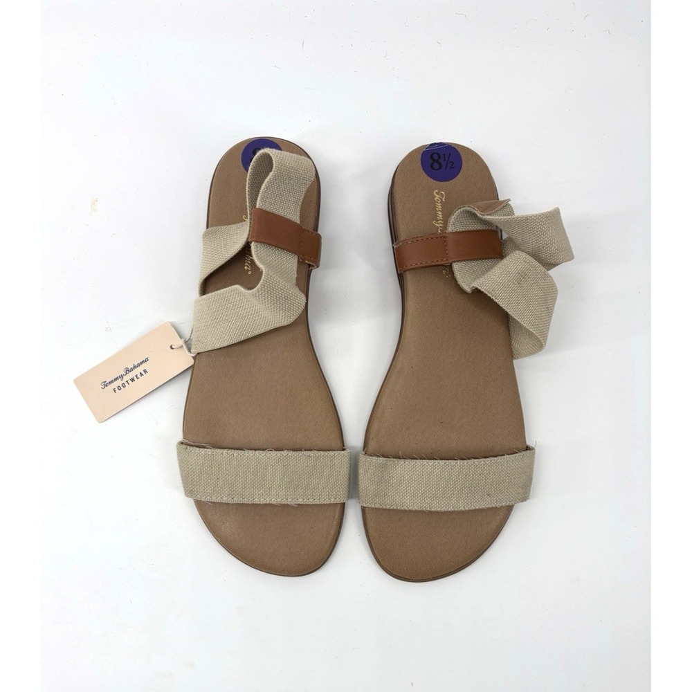 Tommy Bahama Briana Women's Sandals Size 8.5 Beige Canvas Flat Slingback NWT